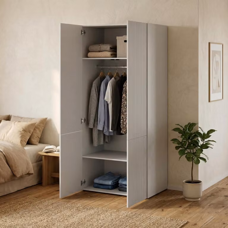 Dmora Guardaroba 2 Ante Esposende 55.5x198.5h cm Bianco, Appendiabiti 2 Ripiani