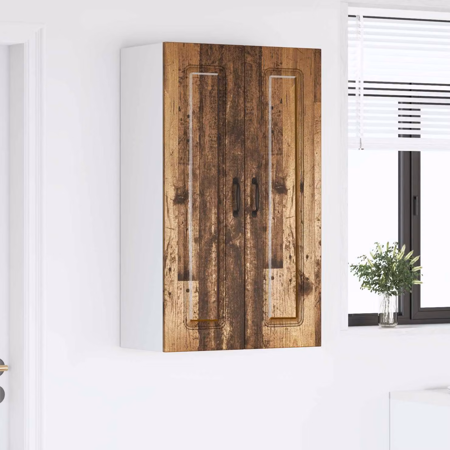 vidaXL Pensile da cucina Kalmar in legno marrone con ante in vetro L: 60 cm, P: 31 cm, H: 100 cm