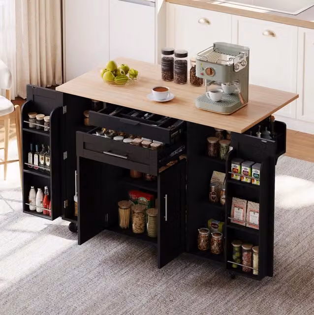 Isola da cucina mobile 136x70x92 cm con piano estensibile