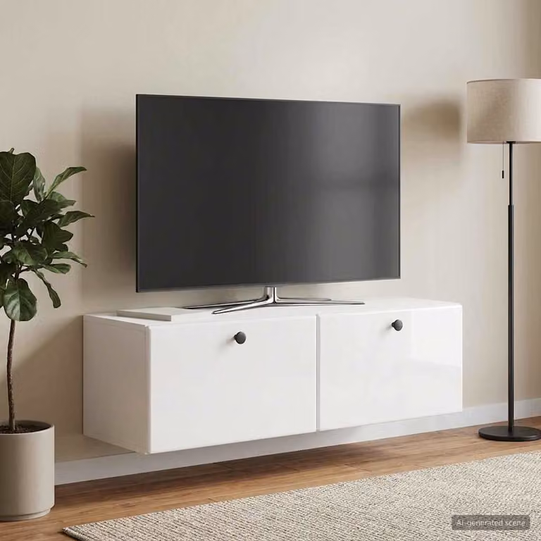 vidaXL Mobile Porta TV da Muro Moderno Bianco Lucido L: 98 cm, P: 31 cm, H: 30 cm