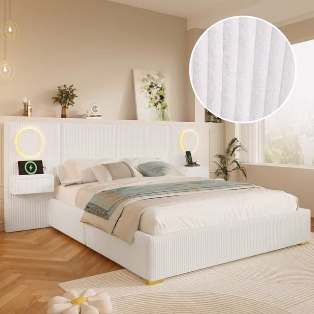 letto imbottito velluto beige 180 x 200 cm