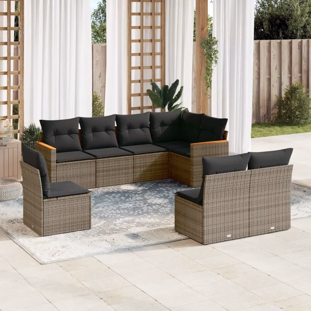 vidaXL Set Divano da Giardino a L 8 pz in Polyrattan Grigio con Cuscini – 1