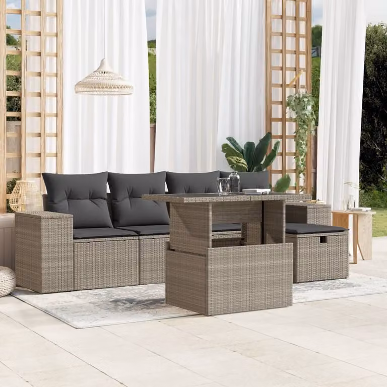 Maison Exclusive - Set Divano da Giardino 6pz con Cuscini Grigio Chiaro Polyrattan