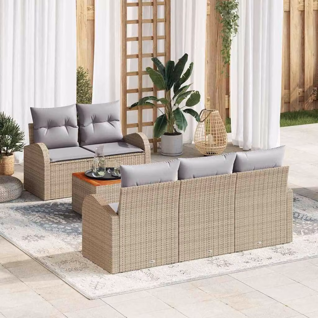 Maison Exclusive - Set Divano da Giardino 6 pcs Beige e Grigio Chiaro polyrattan