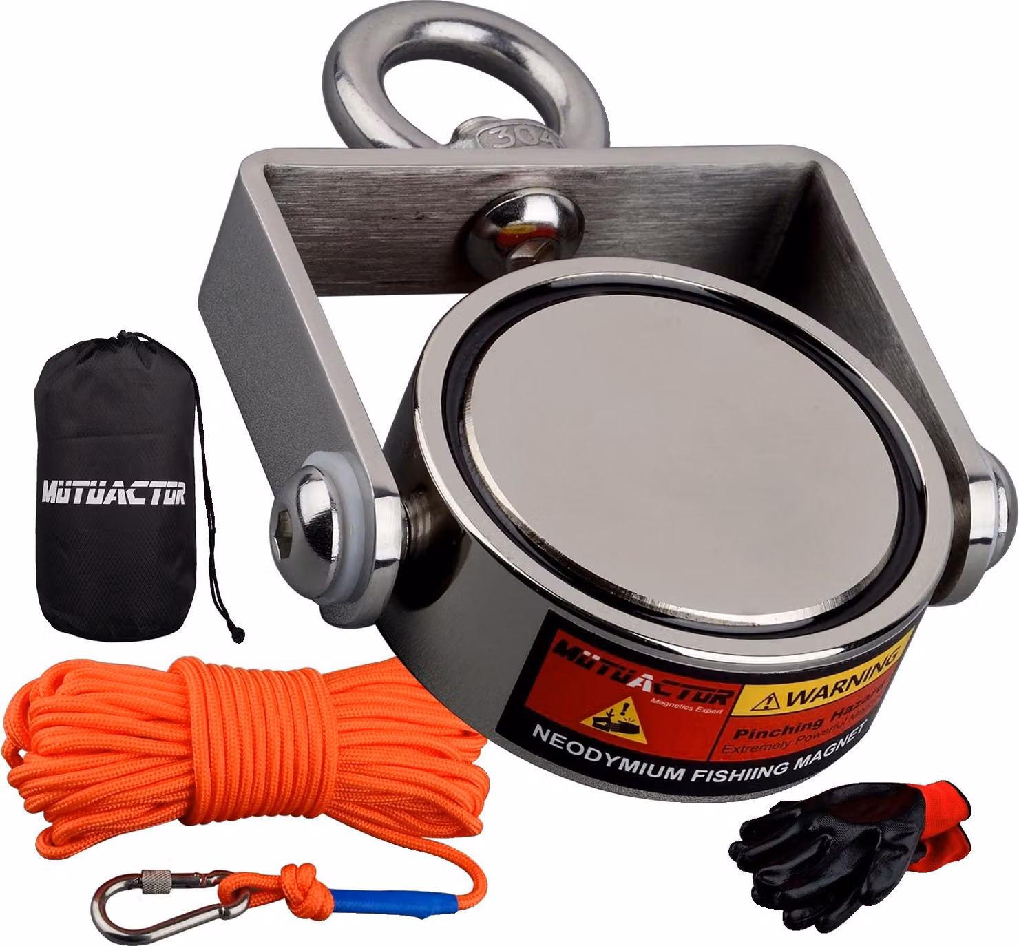 Magnete da pesca al neodimio, trazione verticale da 1200LB, corda da 20m per impieghi gravosi, girella da 600LBS, trazione verticale