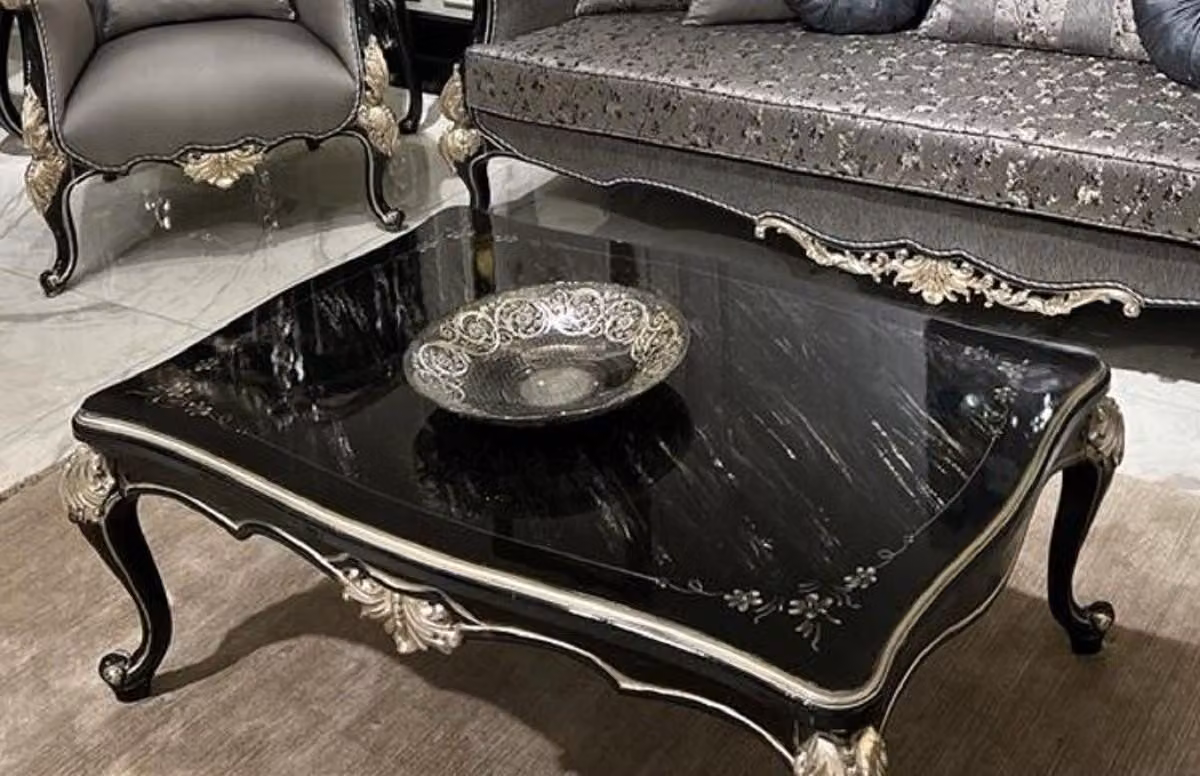Casa Padrino tavolino barocco nero/argento - Tavolo da salotto in legno massiccio fatto a mano in stile barocco - Nobili mobili da salotto barocchi