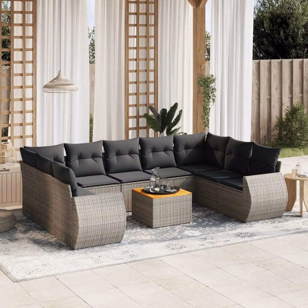 Maison Exclusive - Set Divano da Giardino 10 pz con Cuscini Grigio in Polyrattan