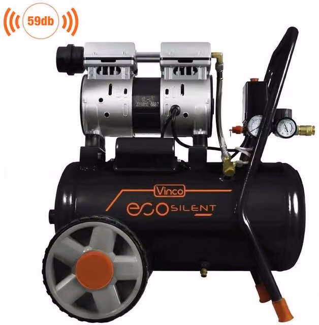 Compressore d'aria silenzioso portatile Vinco a secco senza olio nero con serbatoio da 50 lt