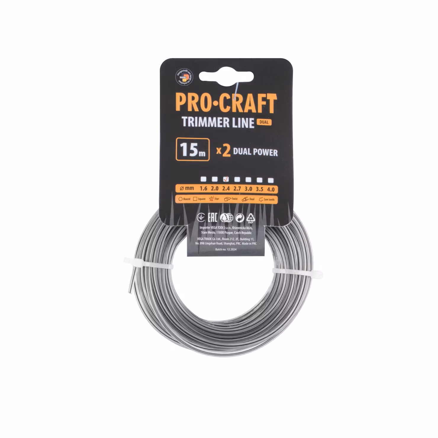 Filo per decespugliatore (rinforzato) (2,4 mm) (15 m), modello PROCRAFT ZI/J-2.4/15