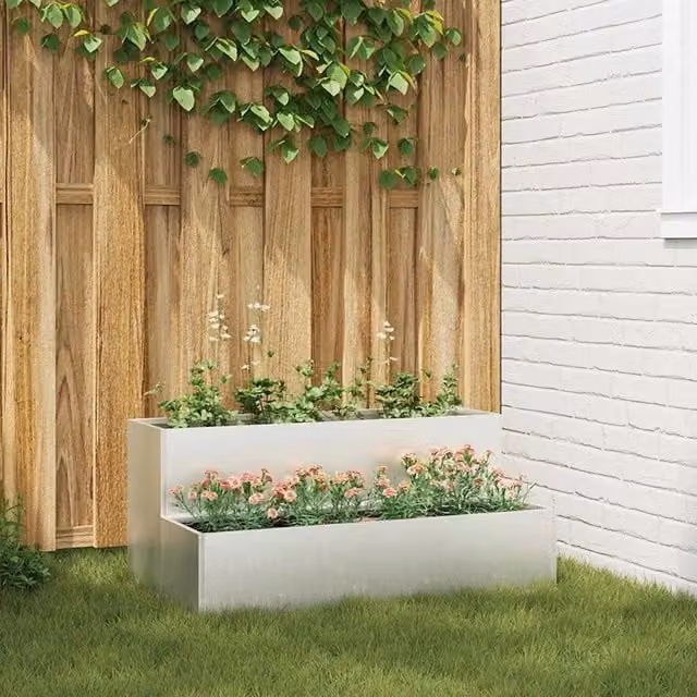 Vaso da giardino-Fioriera da Esterno-Contenitore per Piante Argento 100 x 60 x 45 cm Acciaio inossidabile
