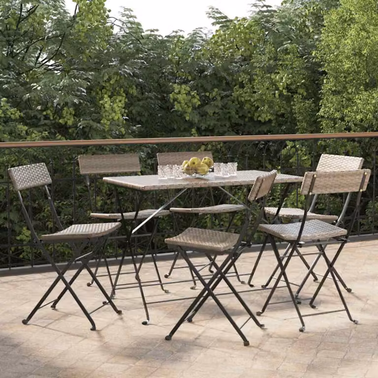 Set di 6 sedie pieghevoli vidaXL in polyrattan grigio e acciaio per giardino e terrazza