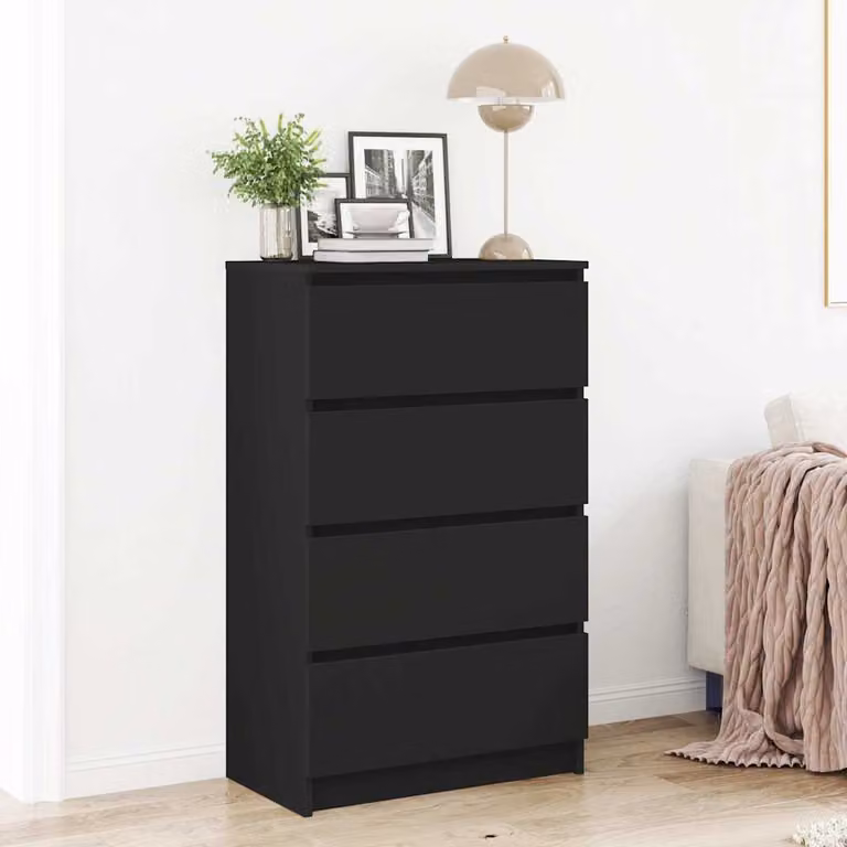 Credenza moderna vidaXL in legno multistrato e MDF, colore nero opaco, L: 60 cm, P: 35 cm, H: 98,5 cm