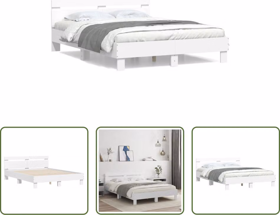 The Living Store Giroletto con testiera bianco 140x190 cm in materiale ligneo