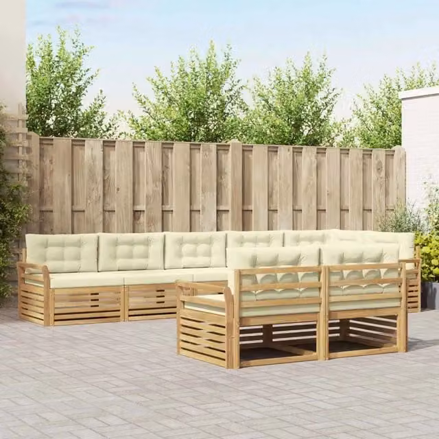 Set di divani da esterno a L con 8 pezzi vidaXL in legno di acacia, colore bianco e beige – 1