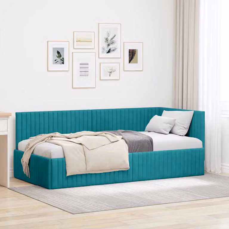 vidaXL Letto ad angolo con chaise longue in velluto turchese, L/P/H: 200 x 90 x 72 cm