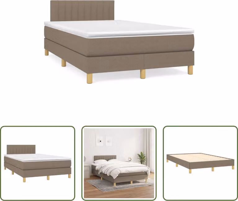 The Living Store Letto a molle con materasso Taupe 120x190 cm in tessuto