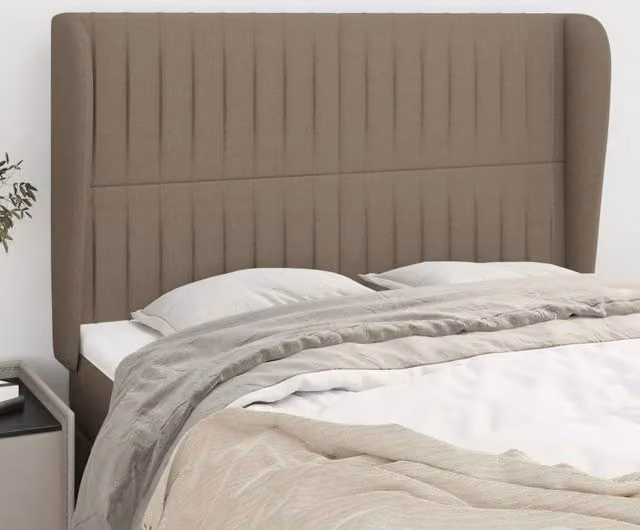 Testiera ad orecchio VIDAXL in tessuto beige con struttura in legno, L: 147 cm, P: 23 cm, H: 118/128 cm