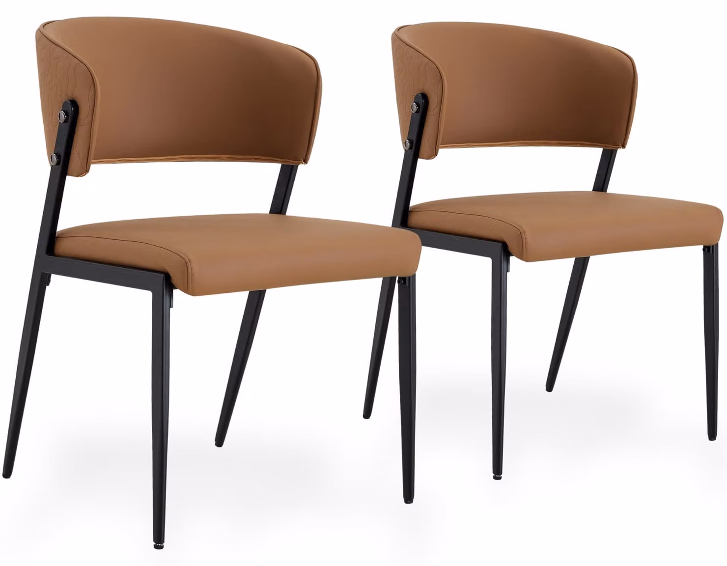 Set di 2 sedie da pranzo in ecopelle, con schienale imbottito e gambe in metallo, colore marrone/nero