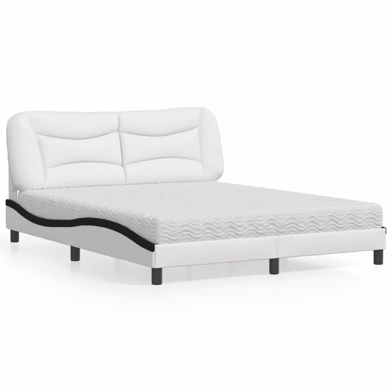 Letto con Materasso Hvar Bianco e Nero 160x200cm Pelle finta