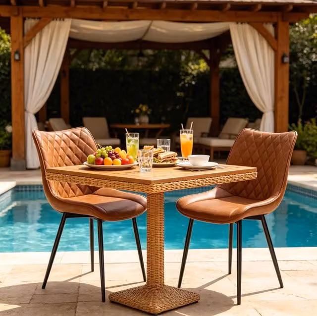 Set di 2 Sedie da Pranzo con Schienale Curvo in Pelle Sintetica e Gambe in Metallo, Altezza 85,5 cm, Colore Neutro