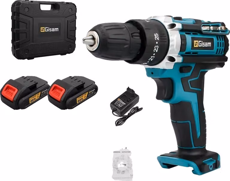 Avvitatore a batteria, coppia 28 Nm, luce di lavoro a LED, valigetta in plastica blu