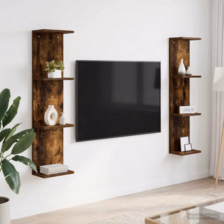 Set di 2 scaffali da parete moderni vidaXL in legno color rovere fumo, L/P/H: 25 x 15 x 100 cm