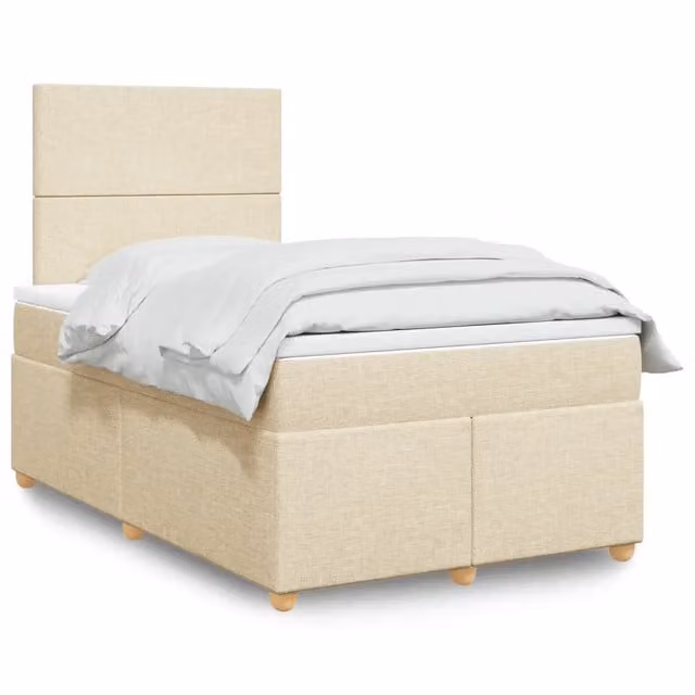 Letto Ibrido Moderno vidaXL con Materasso in Tessuto Beige e Bianco L/P/H: 120 x 200 cm