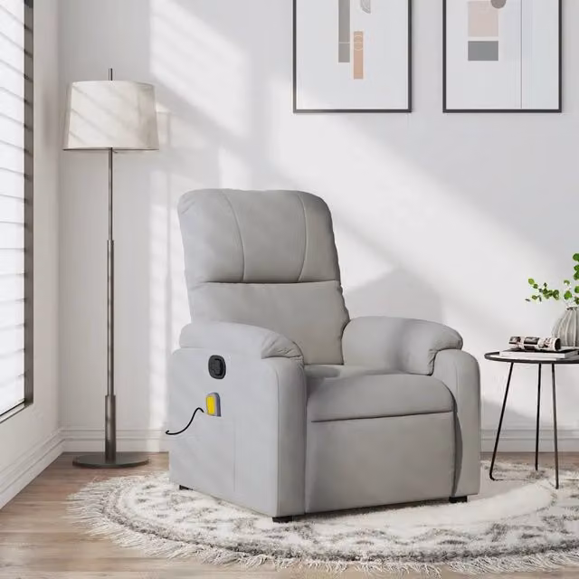 Divano Sedia-Poltrona Reclinabile Massaggio Grigio Chiaro Tessuto Microfibra 468709