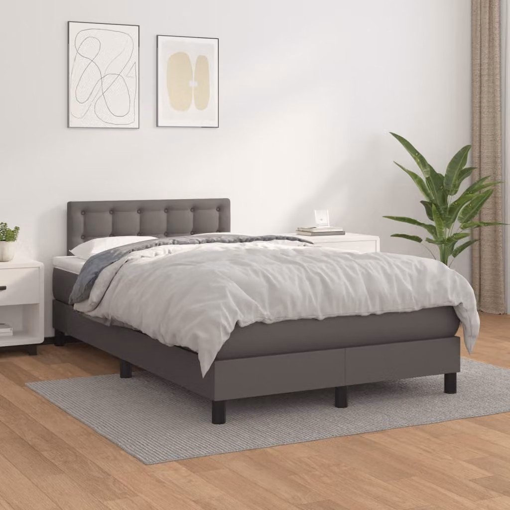 The Living Store Letto a molle con materasso grigio 120x200 cm in Pelle finta