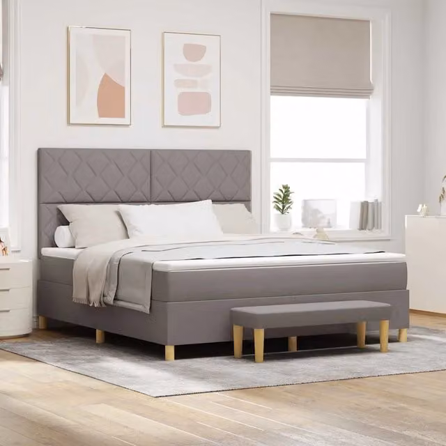 Letto a molle con testiera Talpa vidaXL in tessuto beige o grigio L/P/H: 180 x 200 x 128 cm – 1