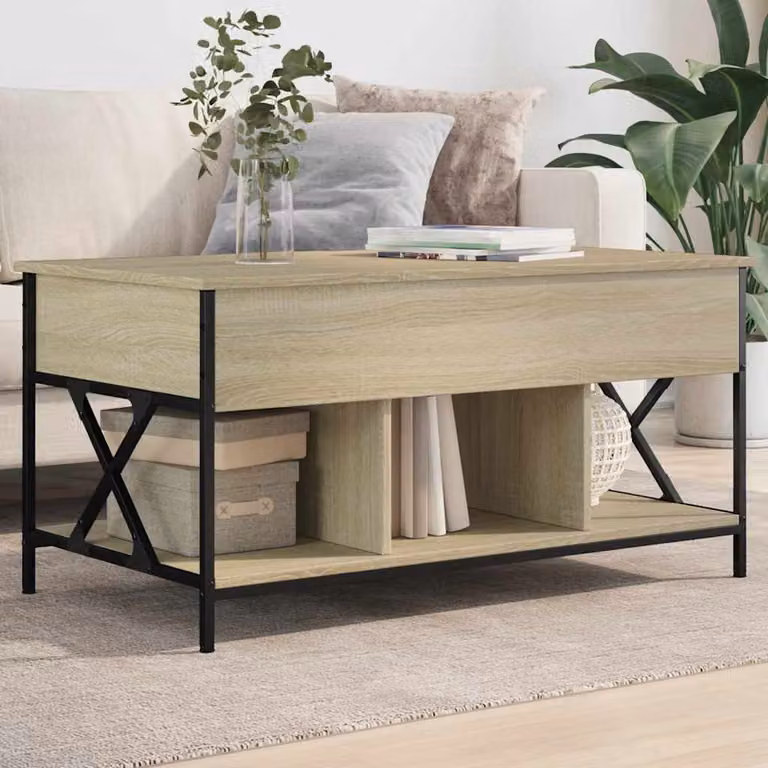 vidaXL Tavolino da Salotto Rettangolare in Rovere e Metallo, Stile Industriale, L/P/H: 100 x 55 x 50 cm