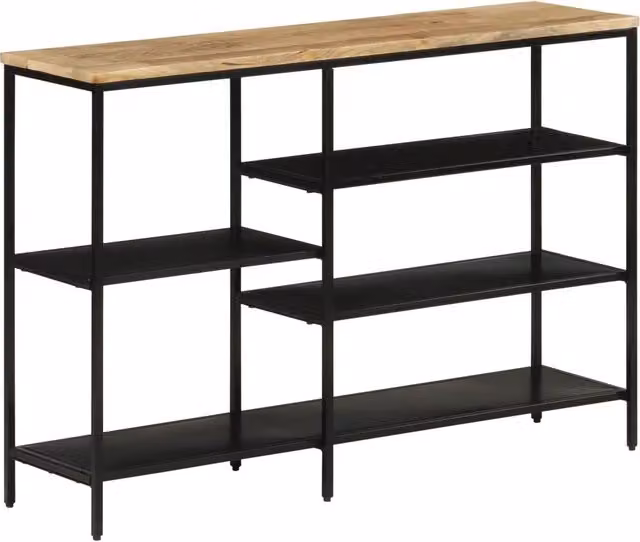 Tavolo Consolle 110x30x75cm Legno Massello Mango Grezzo e Ferro 372730