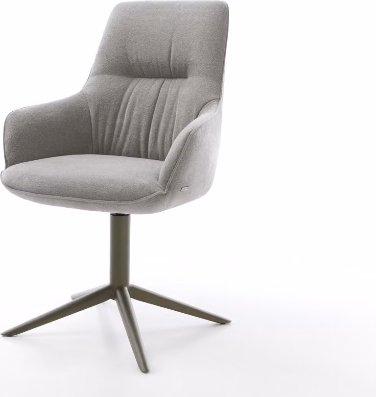 Sedia girevole DELIFE Zelia-Flex con braccioli Tessuto strutturato Soft Grey Basamento con effetto finitura titanio Girevole a 360° Funzione oscillante Molle insacchettate