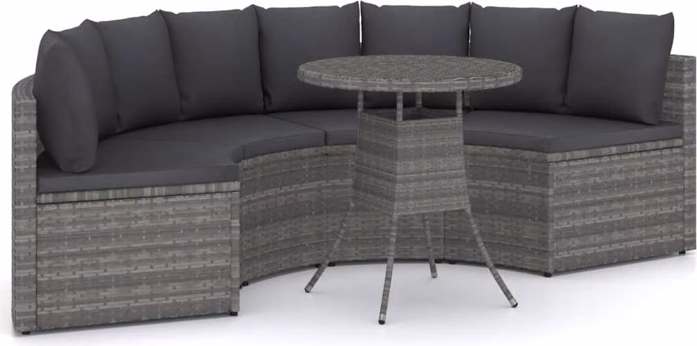 Set Divani da Giardino 5 pz con Cuscini in Polyrattan Grigio