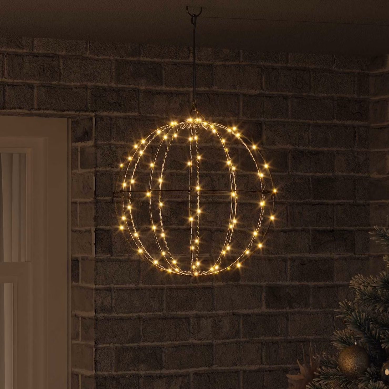 Sfera decorativa natalizia vidaXL in metallo bianco con 120 LED luce bianco caldo e telecomando, L 40 x P 40 x H 42 cm