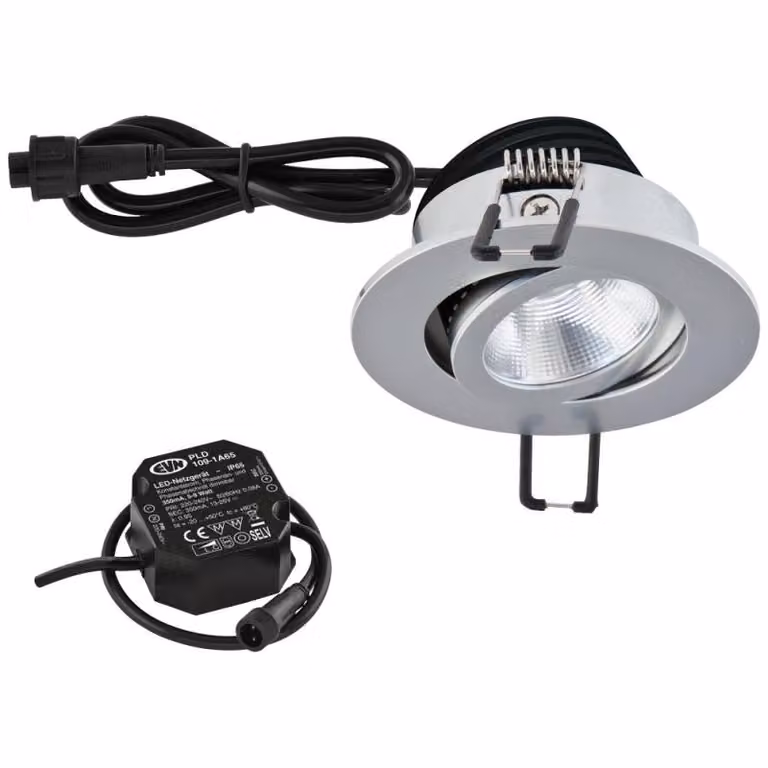 EVN P-LED, faretto da incasso a soffitto rotondo orientabile, cromo opaco, IP65, 8,4 W, 4000 K, 1060 lm, 90 Ra, dimmerabile, diametro incasso 68 mm