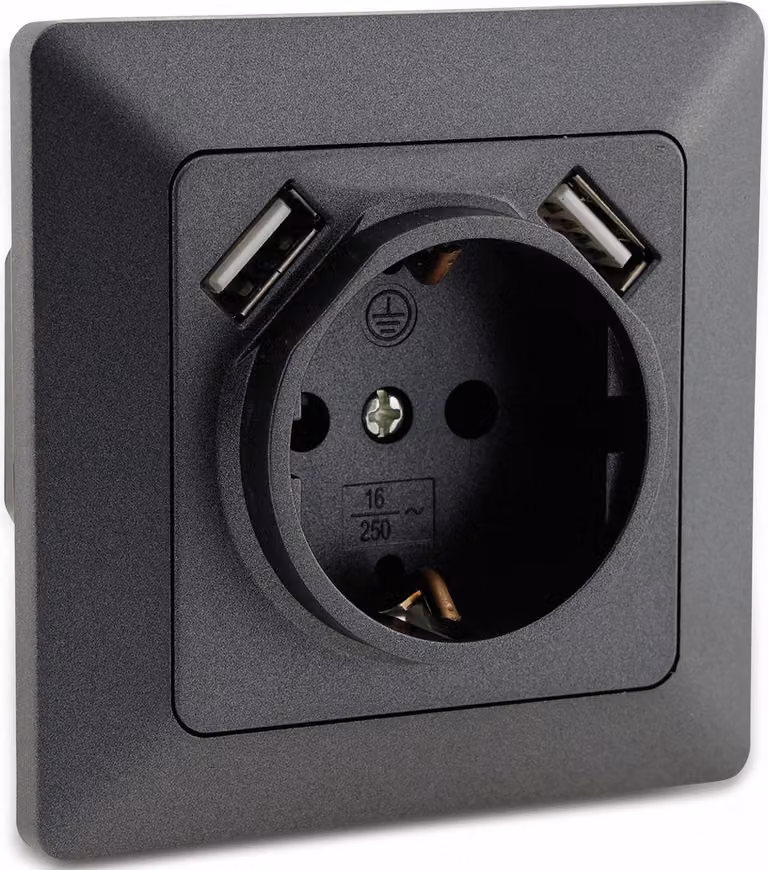 MILOS USB Steckdose 250V/16A, Antracite Grau