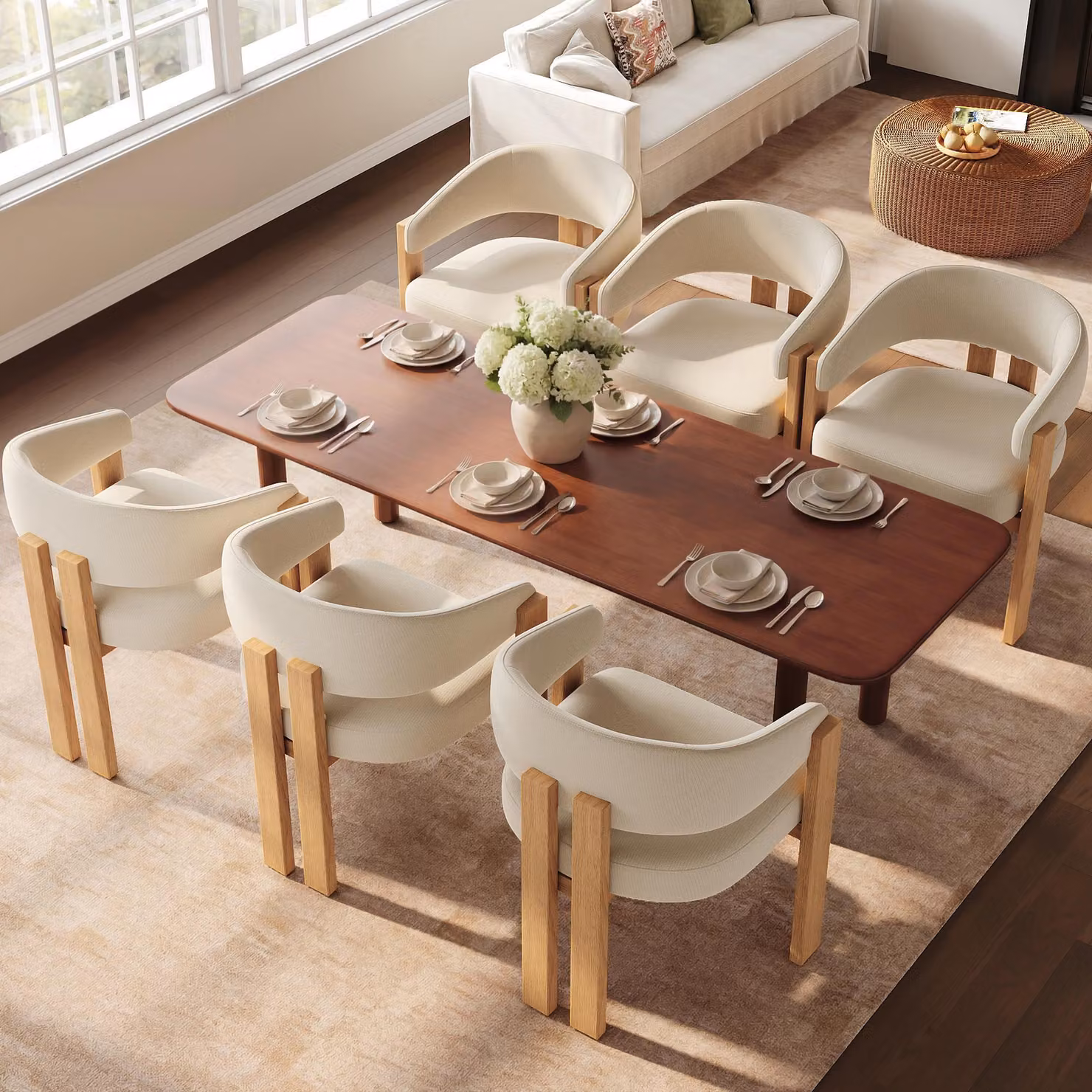 okwish, sedia da pranzo imbottita, set da 6 pezzi, schienale ergonomico, imbottitura spessa, gambe in metallo con finitura effetto legno, ideale per la sala da pranzo e il soggiorno, stile naturale