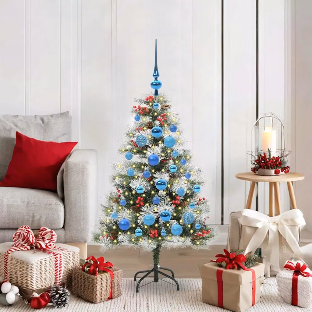 Albero di Natale artificiale moderno vidaXL verde e bianco con luci LED bianco caldo, Altezza: 120 cm