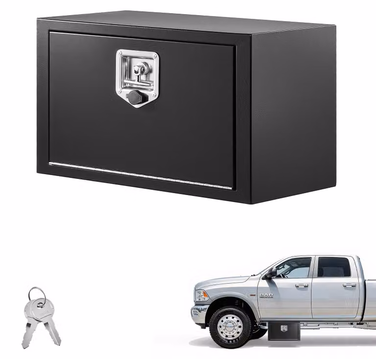 SucceBuy Cassetta portaoggetti da incasso per camion 609 x 305 x 356 mm in acciaio laminato a freddo – Cassetta portaoggetti impermeabile con maniglia a T e serratura per camion, rimorchi e furgoni – Cassetta portaoggetti da incasso sotto il pianale, colo