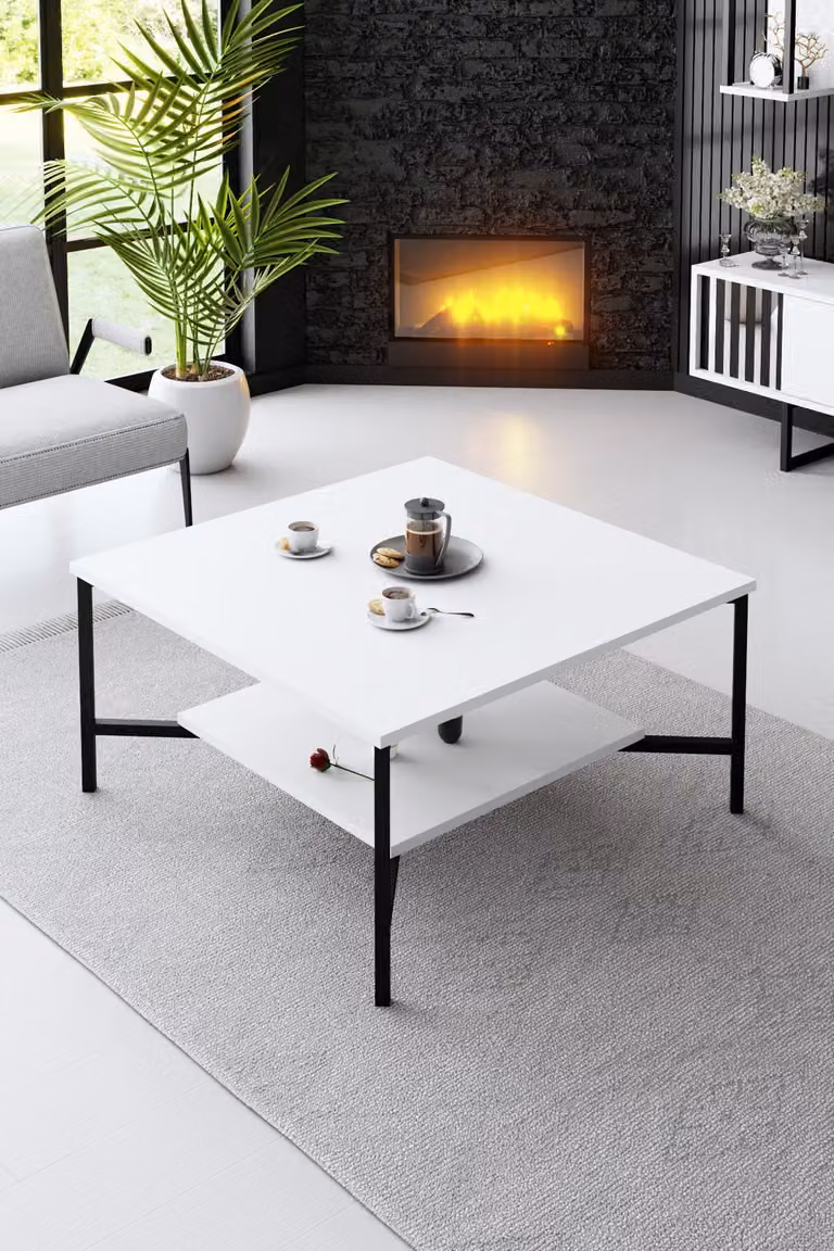 Skye Decor, Black Line - White, Black, tavolino, bianco, 100 % MELAMINE COATED SLIPBOARD, 80 x 80 x 40 cm