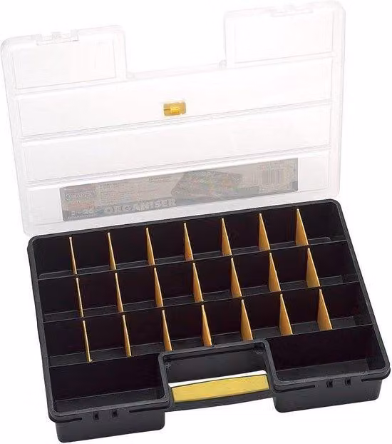 Pratico contenitore con 26 scomparti per hobby e attrezzi