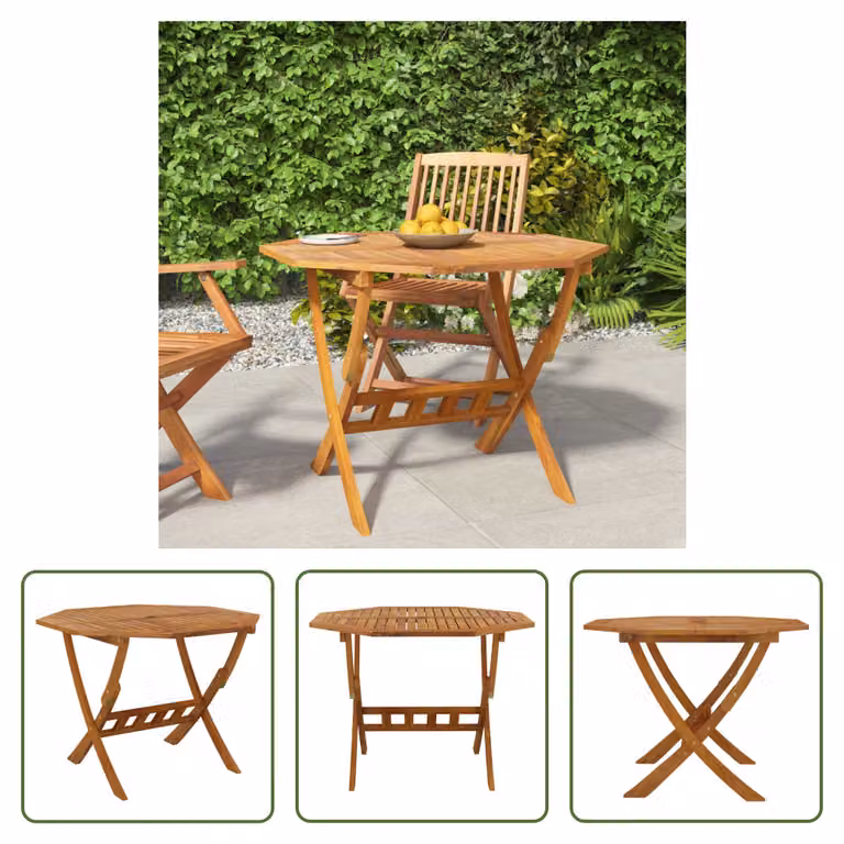 The Living Store Tavolo da giardino pieghevole 90x75 cm in legno massello di acacia