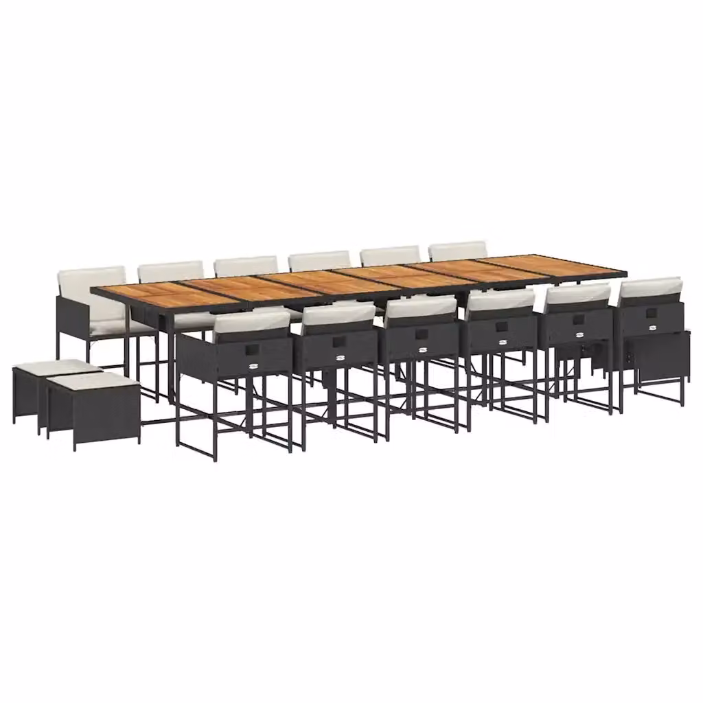 Set da pranzo da giardino vidaXL in polyrattan nero con cuscini e legno di acacia, 17 pezzi – 2