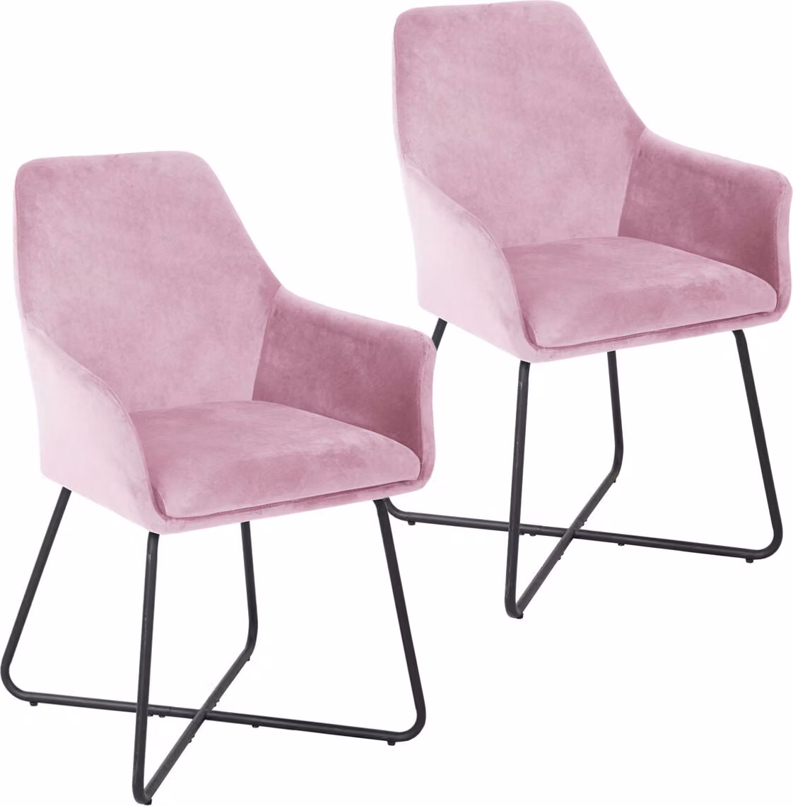 SVITA JOSIE Set da 2 sedie da pranzo, poltrona, sedia imbottita, velluto rosa