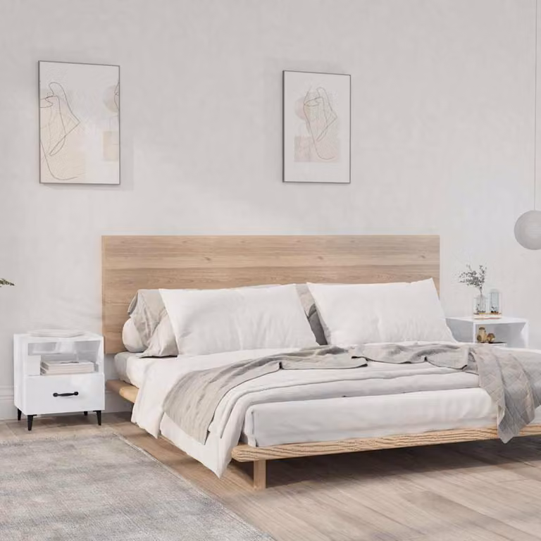Set di 2 comodini vidaXL moderni in legno e metallo bianco lucido