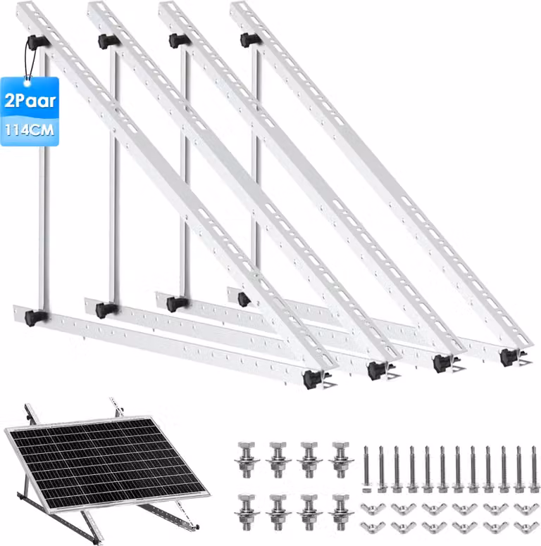 4x Supporto fotovoltaico 114 cm Fissaggio per pannelli solari Supporto per pannelli solari Supporto per centrale elettrica da balcone da 45 pollici per 2 pannelli solari