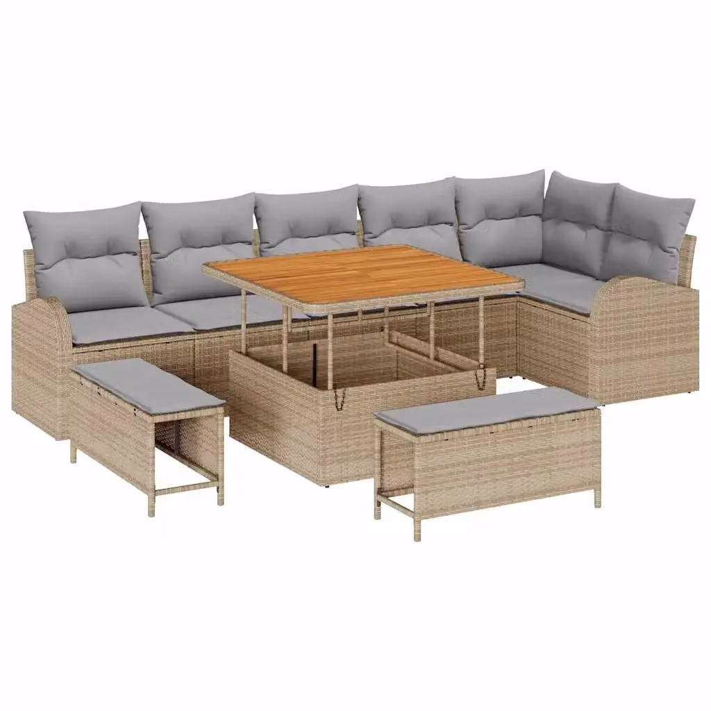 vidaXL Set Divano da Giardino a Forma di U con 9 Pezzi, Beige e Grigio – 2