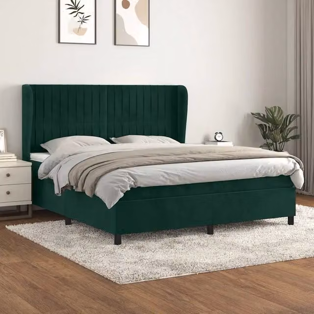 Letto Ibrido vidaXL con Struttura in Legno di Larice e Rivestimento in Velluto Verde Scuro e Bianco L/P/H: 160 x 200 x 128 cm – 1
