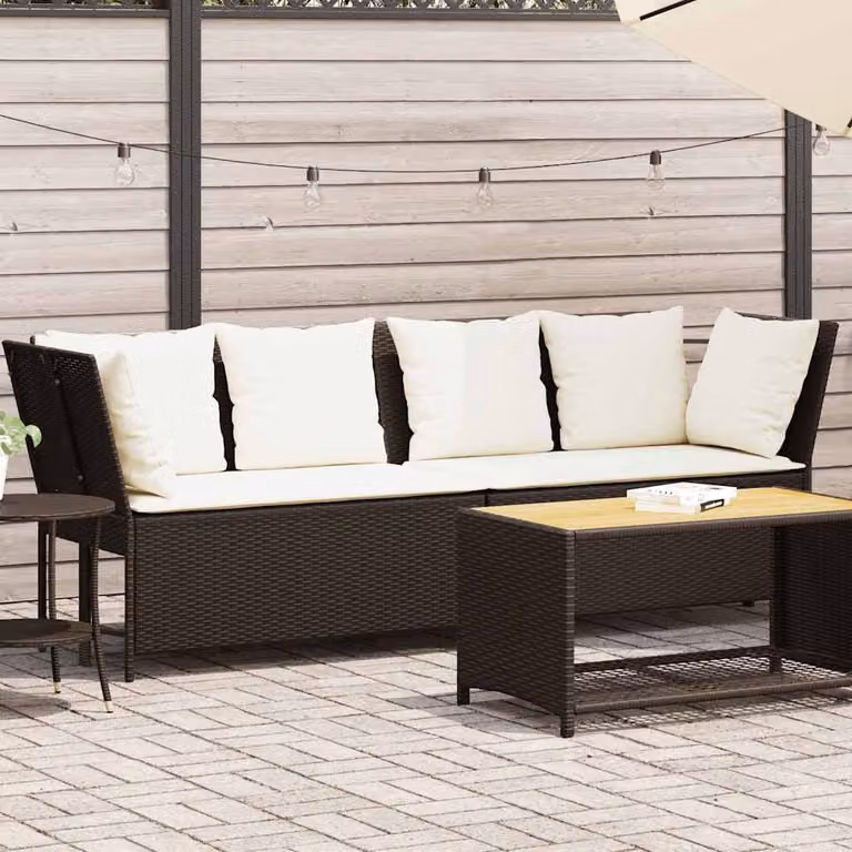 vidaXL Divano da Giardino Moderno in Polyrattan Marrone e Bianco con Cuscini Imbottiti e Coperture Rimovibili